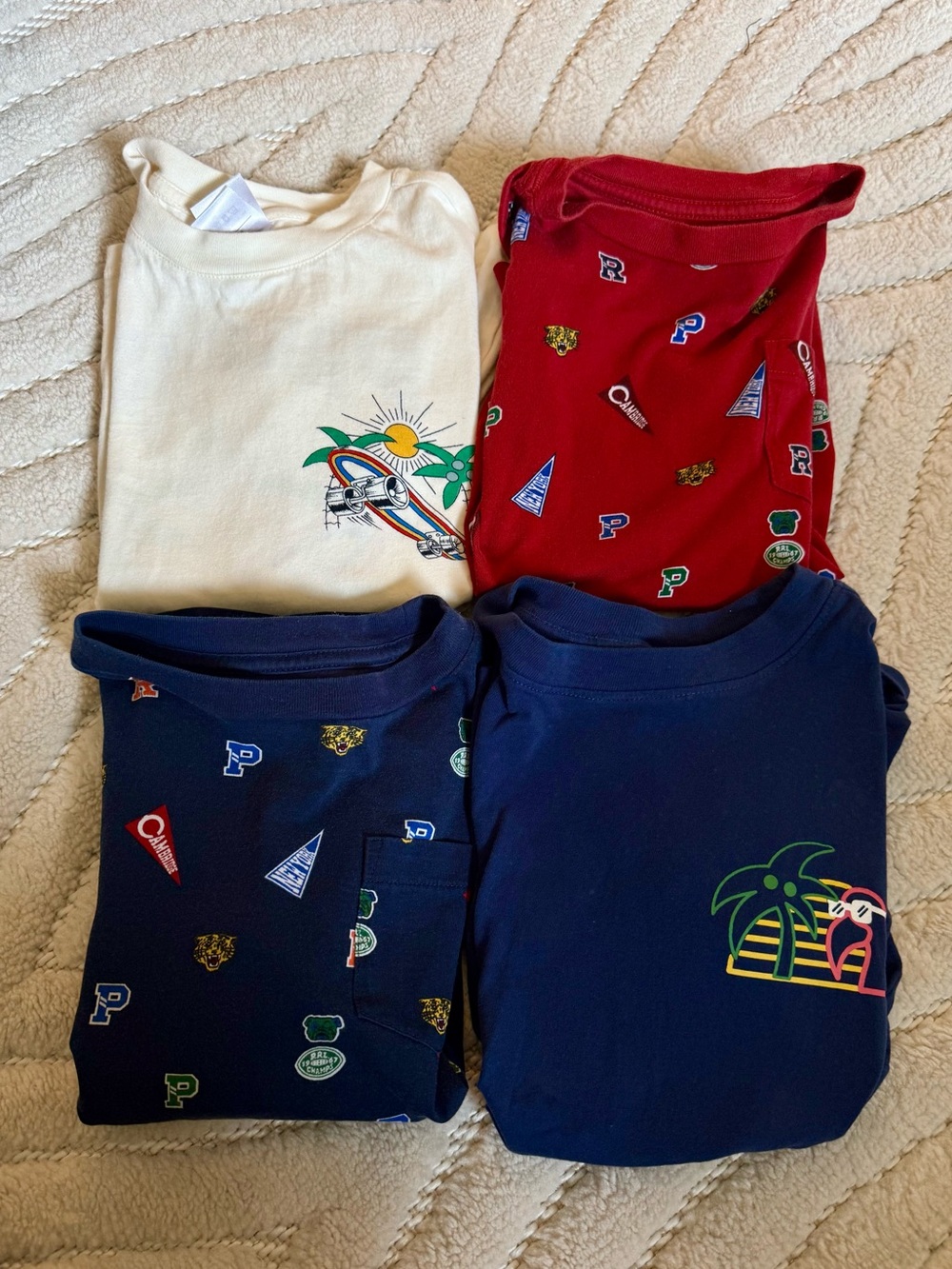 Hanna Andersson Cream, Red & Navy Short Sleeve Tees - Tropical/Logo Prints